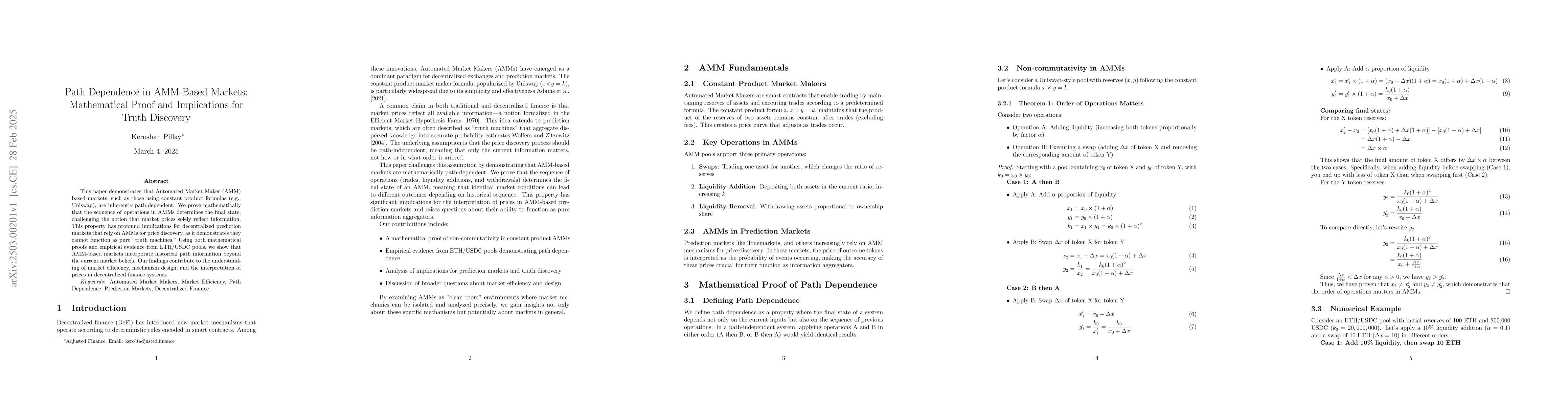 Thumbnail for Path Dependence in AMM-Based Markets: Mathematical Proof and
  Implications for Truth Discovery