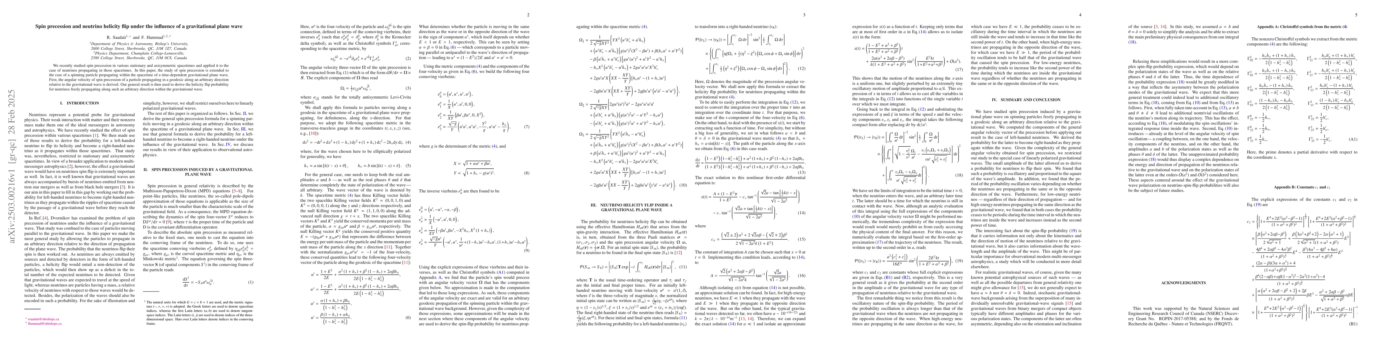Thumbnail for Spin precession and neutrino helicity flip under the influence of a
  gravitational plane wave