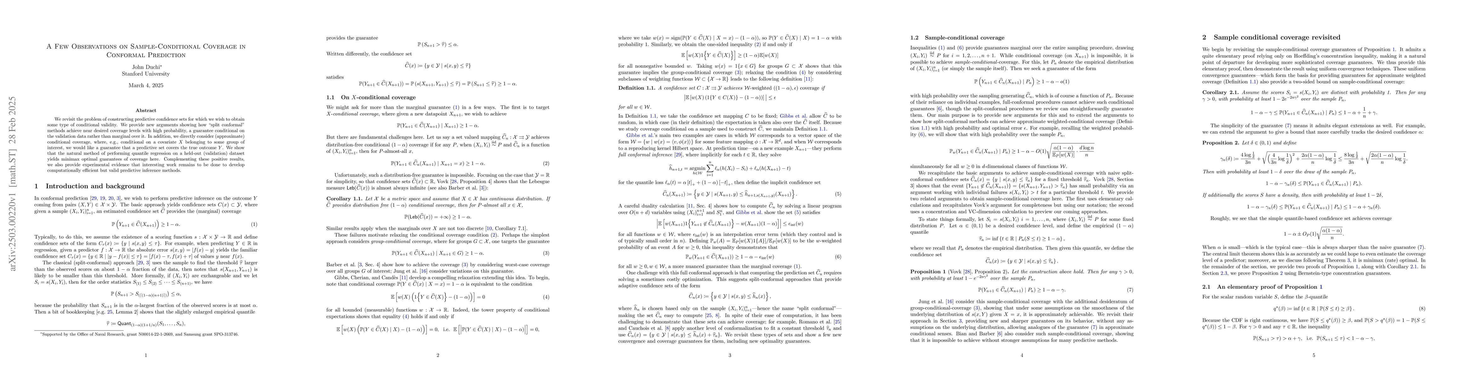 Thumbnail for A Few Observations on Sample-Conditional Coverage in Conformal
  Prediction