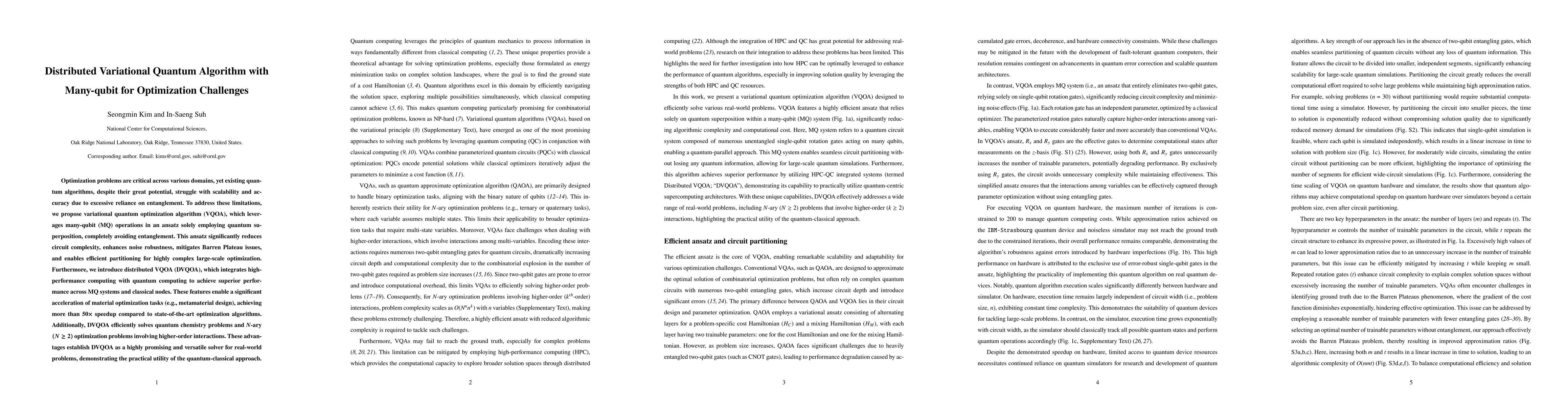 Thumbnail for Distributed Variational Quantum Algorithm with Many-qubit for
  Optimization Challenges