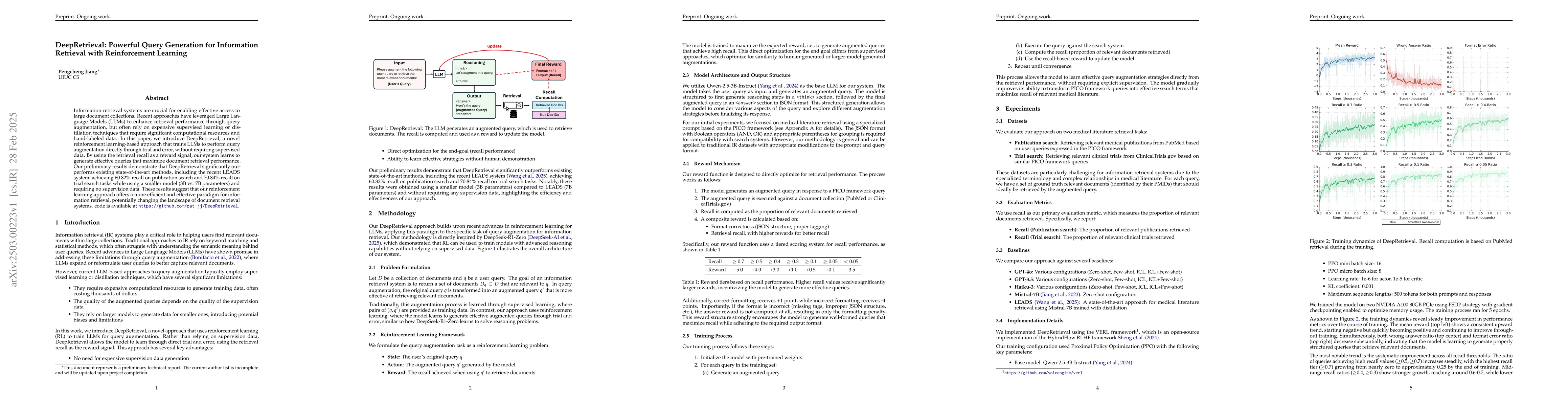 Thumbnail for DeepRetrieval: Powerful Query Generation for Information Retrieval with
  Reinforcement Learning