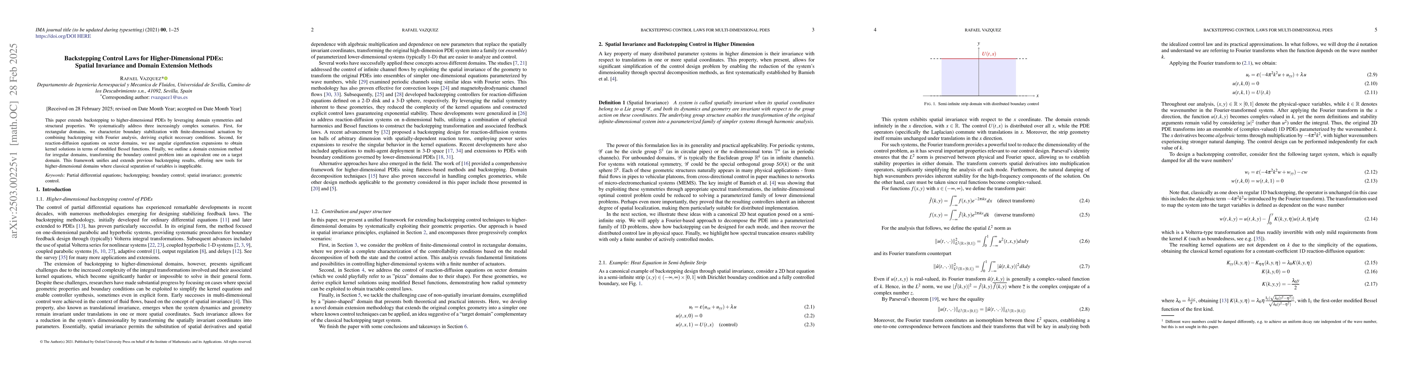 Thumbnail for Backstepping Control Laws for Higher-Dimensional PDEs: Spatial
  Invariance and Domain Extension Methods