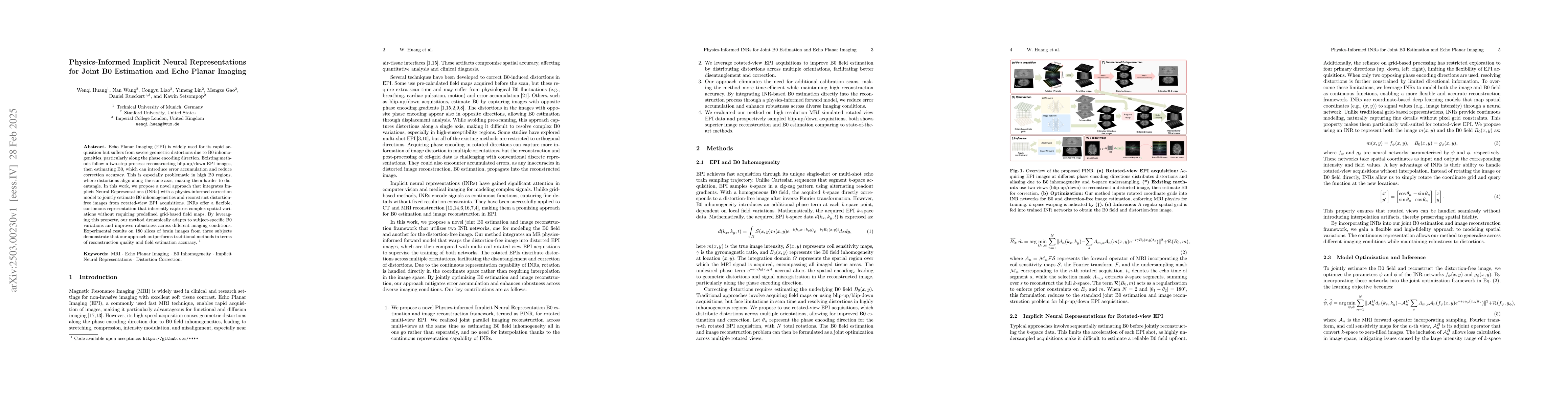 Thumbnail for Physics-Informed Implicit Neural Representations for Joint B0 Estimation
  and Echo Planar Imaging