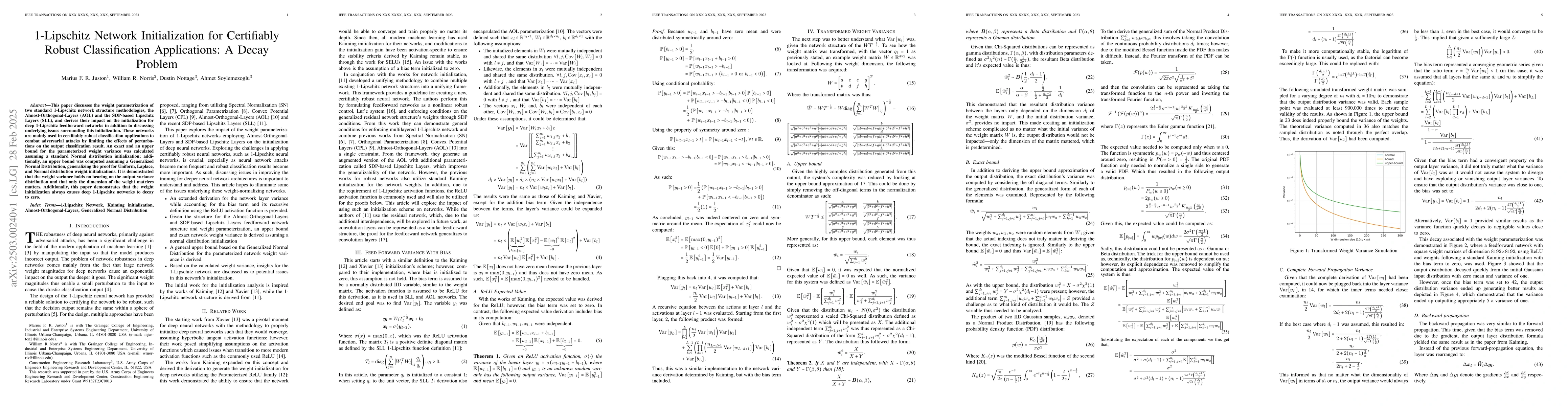 Thumbnail for 1-Lipschitz Network Initialization for Certifiably Robust Classification
  Applications: A Decay Problem