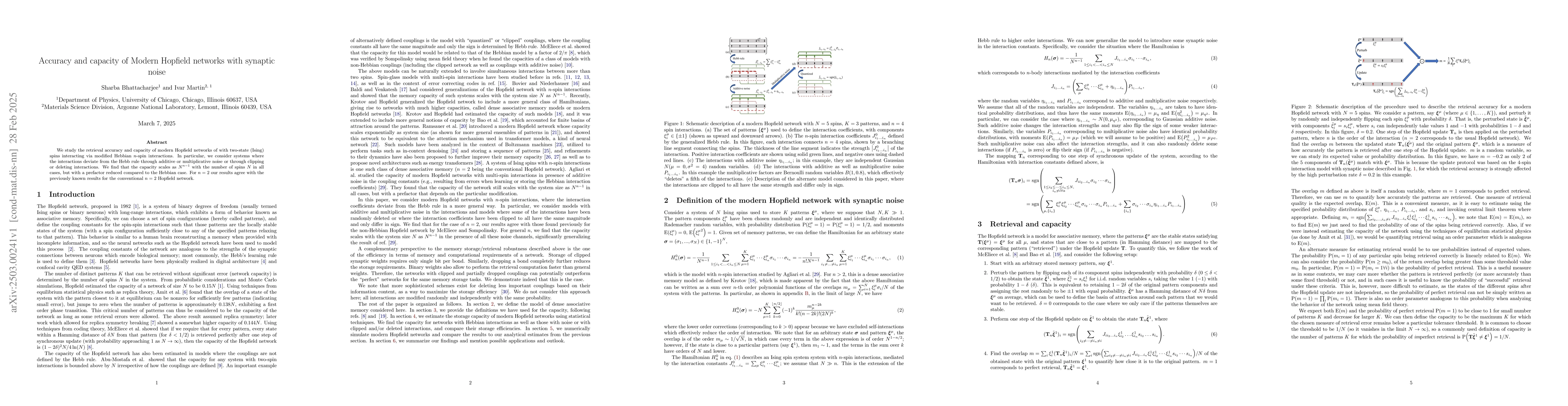 Thumbnail for Accuracy and capacity of Modern Hopfield networks with synaptic noise