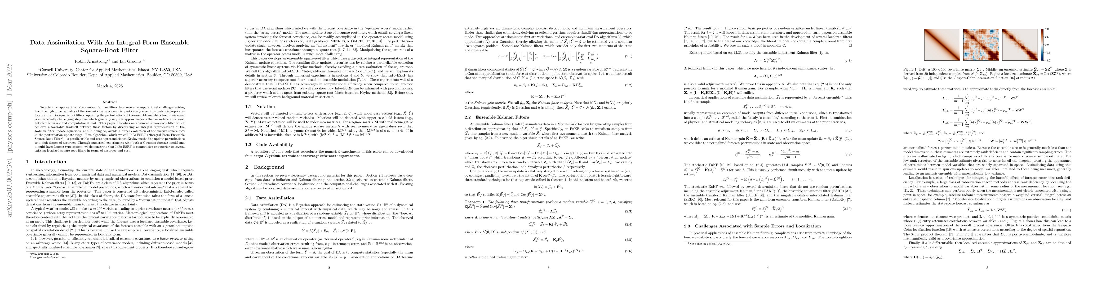 Thumbnail for Data Assimilation With An Integral-Form Ensemble Square-Root Filter