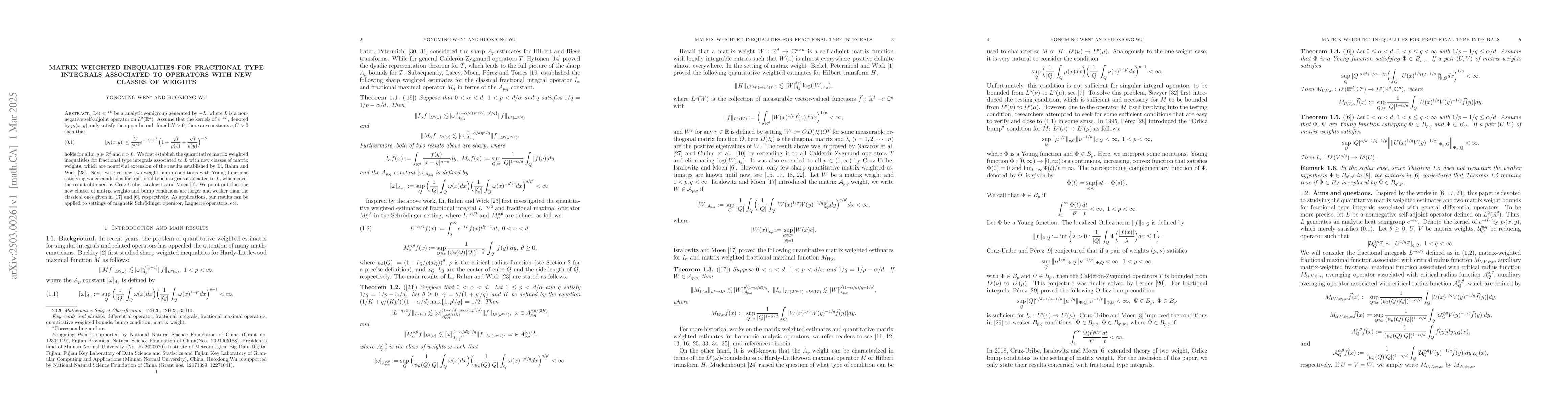 Thumbnail for Matrix weighted inequalities for fractional type integrals associated to
  operators with new classes of weights