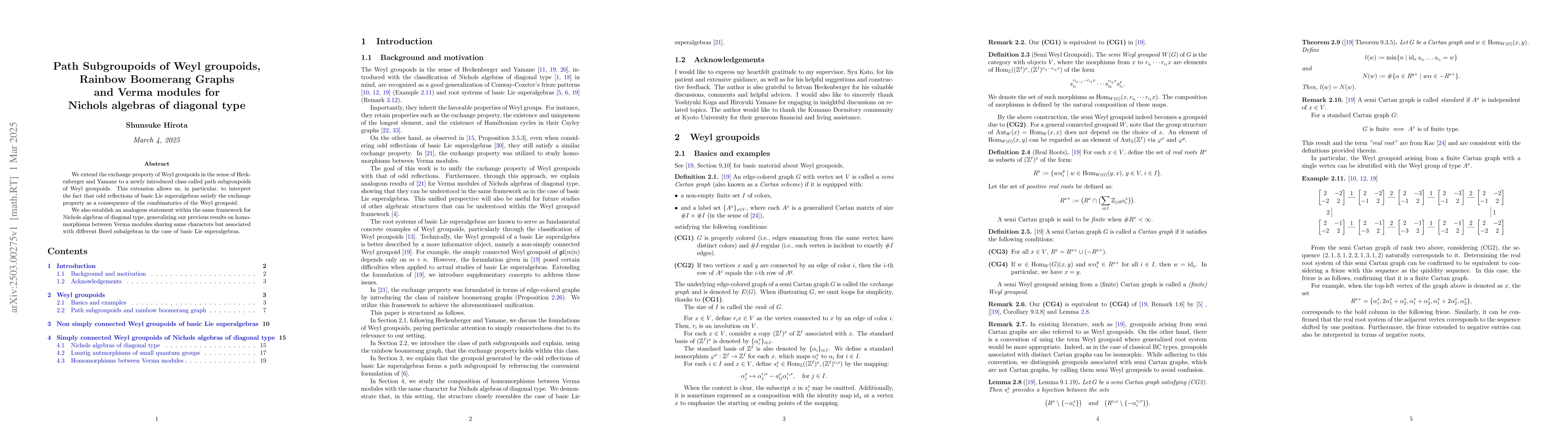 Thumbnail for Path Subgoupoids of Weyl Groupoids, Rainbow Boomerang Graphs and Verma
  Modules for Nichols Algebras of Diagonal Type