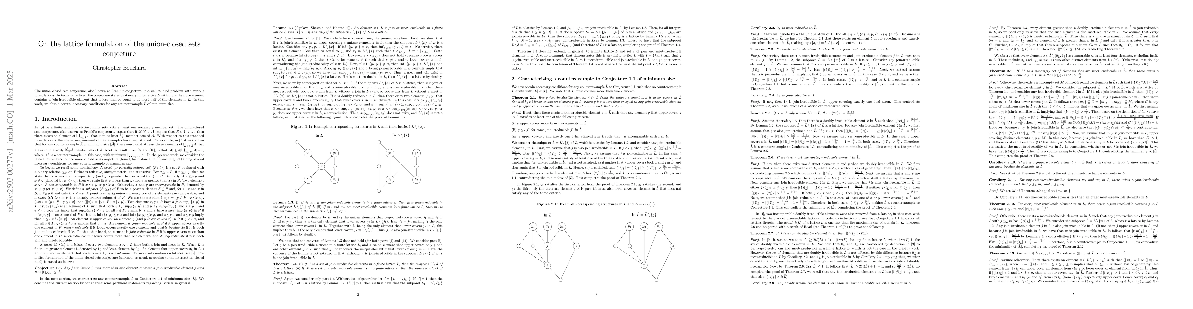 Thumbnail for On the lattice formulation of the union-closed sets conjecture