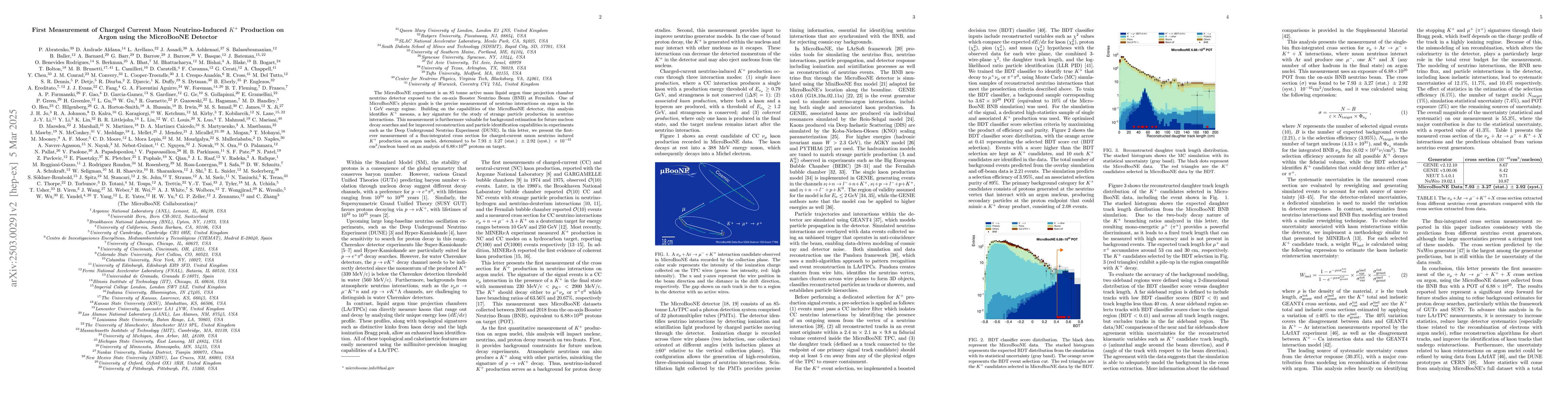 Thumbnail for First Measurement of Charged Current Muon Neutrino-Induced $K^+$
  Production on Argon using the MicroBooNE Detector
