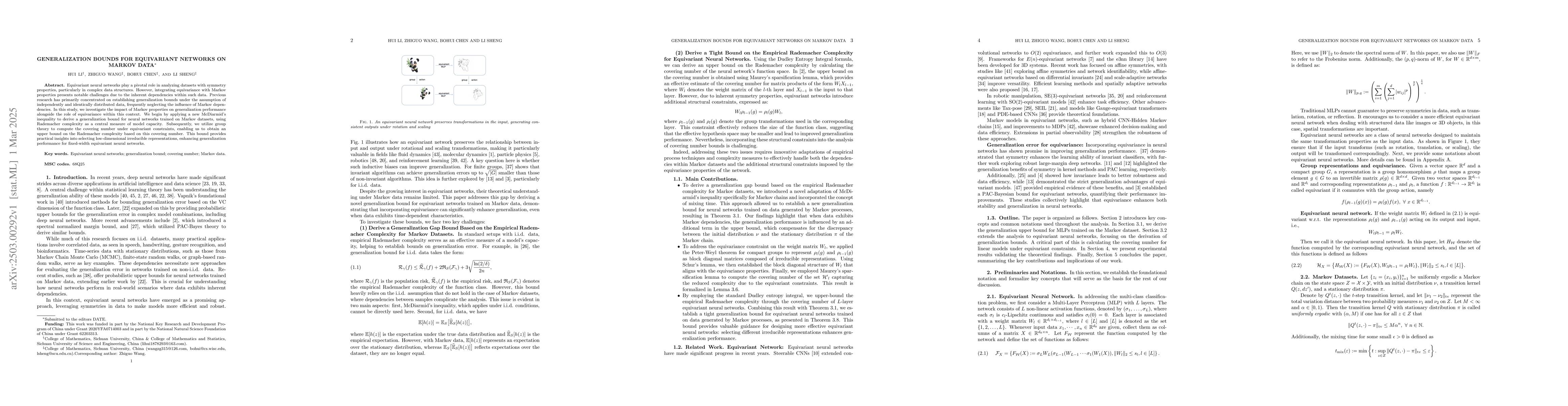 Thumbnail for Generalization Bounds for Equivariant Networks on Markov Data