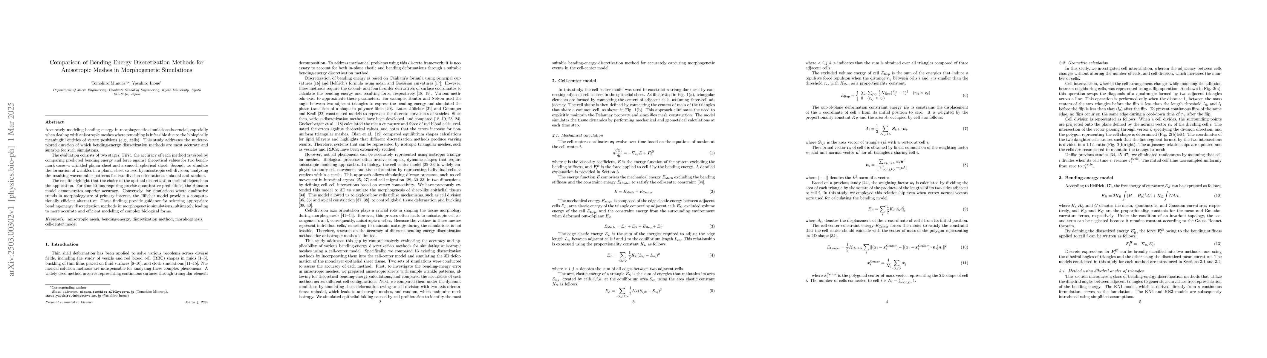 Thumbnail for Comparison of Bending-Energy Discretization Methods for Anisotropic
  Meshes in Morphogenetic Simulations