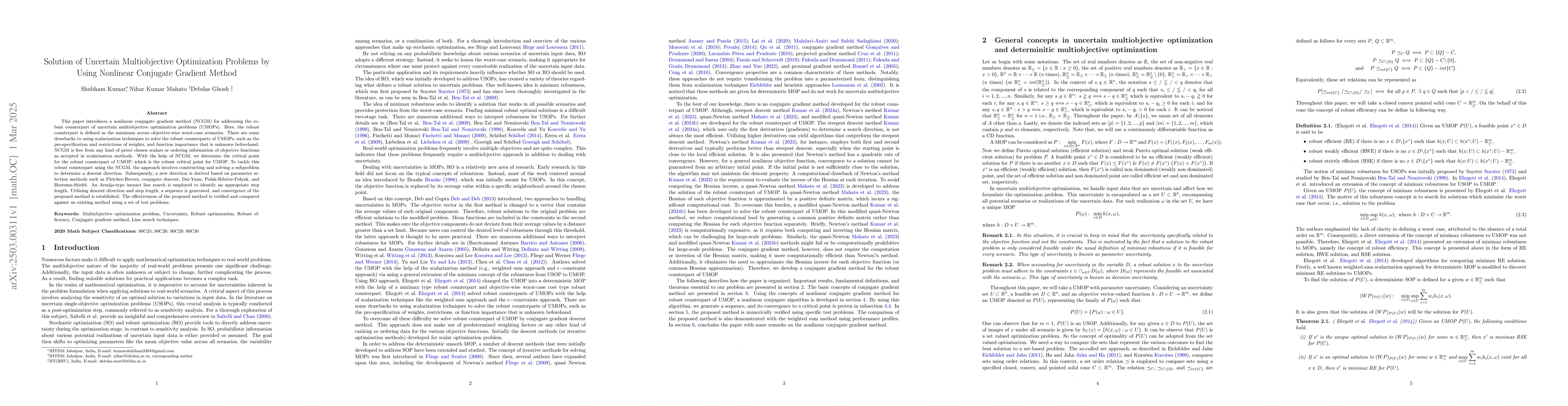 Thumbnail for Solution of Uncertain Multiobjective Optimization Problems by Using
  Nonlinear Conjugate Gradient Method