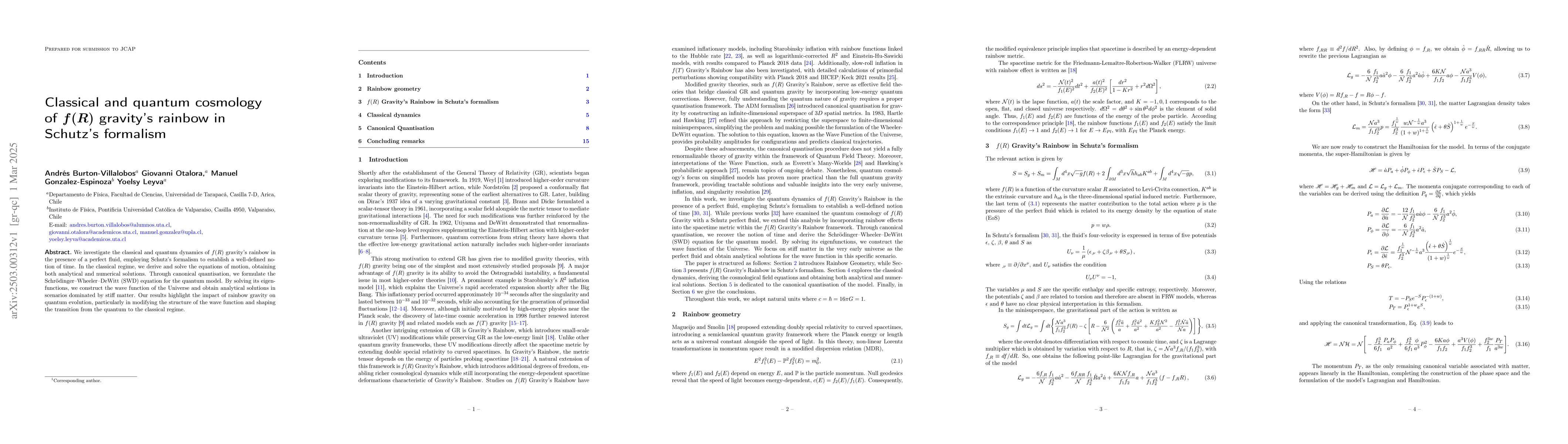 Thumbnail for Classical and quantum cosmology of $f(R)$ gravity's rainbow in Schutz's
  formalism