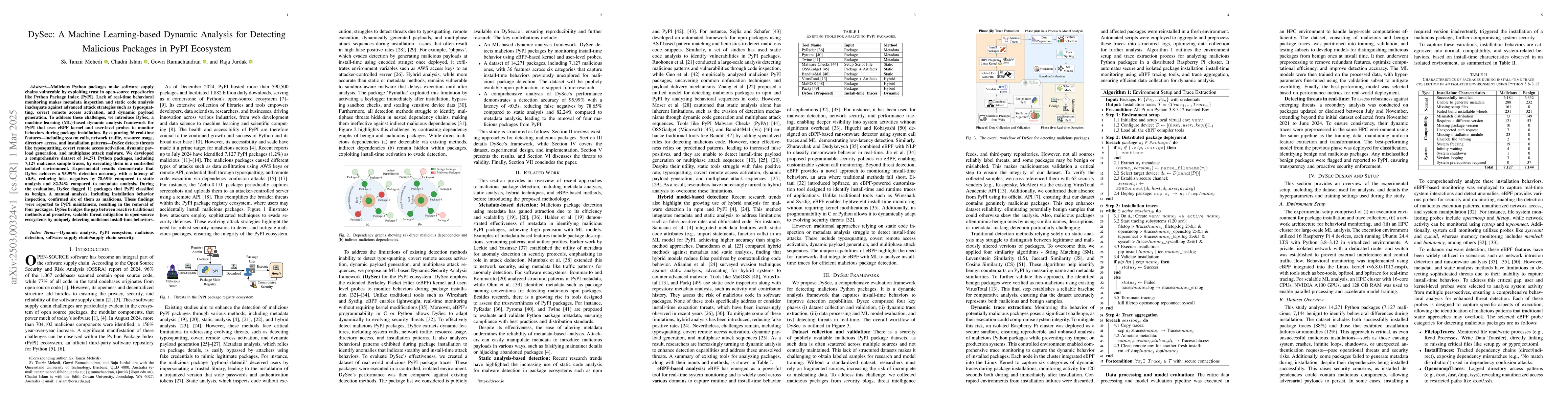 Thumbnail for DySec: A Machine Learning-based Dynamic Analysis for Detecting Malicious
  Packages in PyPI Ecosystem