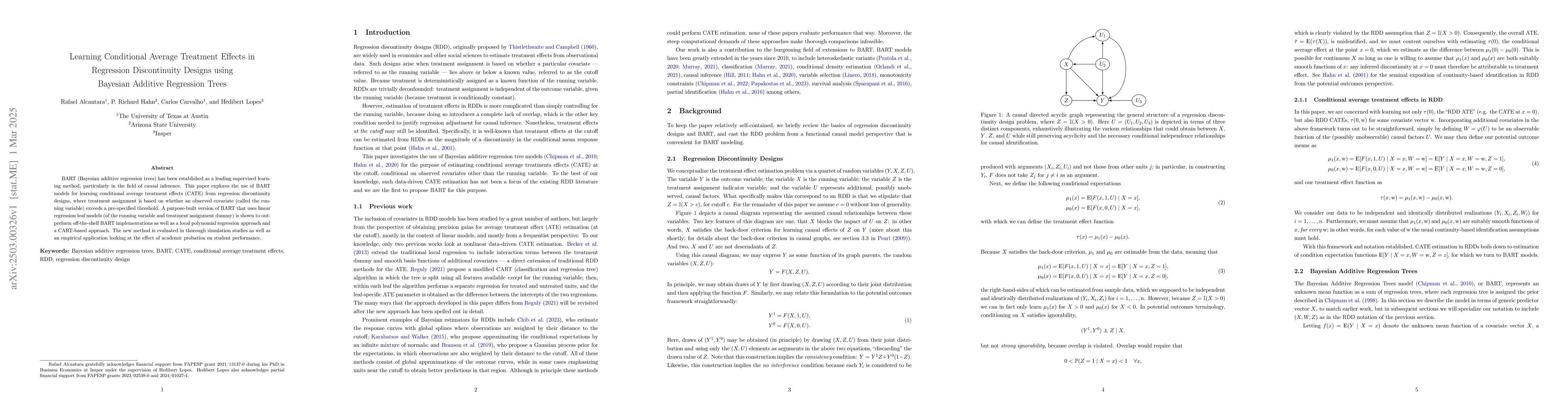 Thumbnail for Learning Conditional Average Treatment Effects in Regression
  Discontinuity Designs using Bayesian Additive Regression Trees