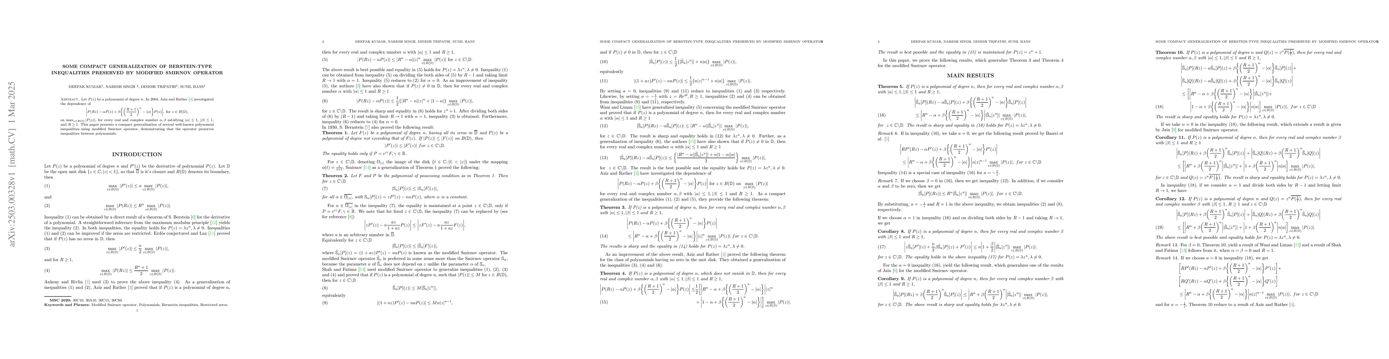 Thumbnail for Some Compact Generalization of Berstein-Type Inequalities Preserved by
  Modified Smirnov Operator