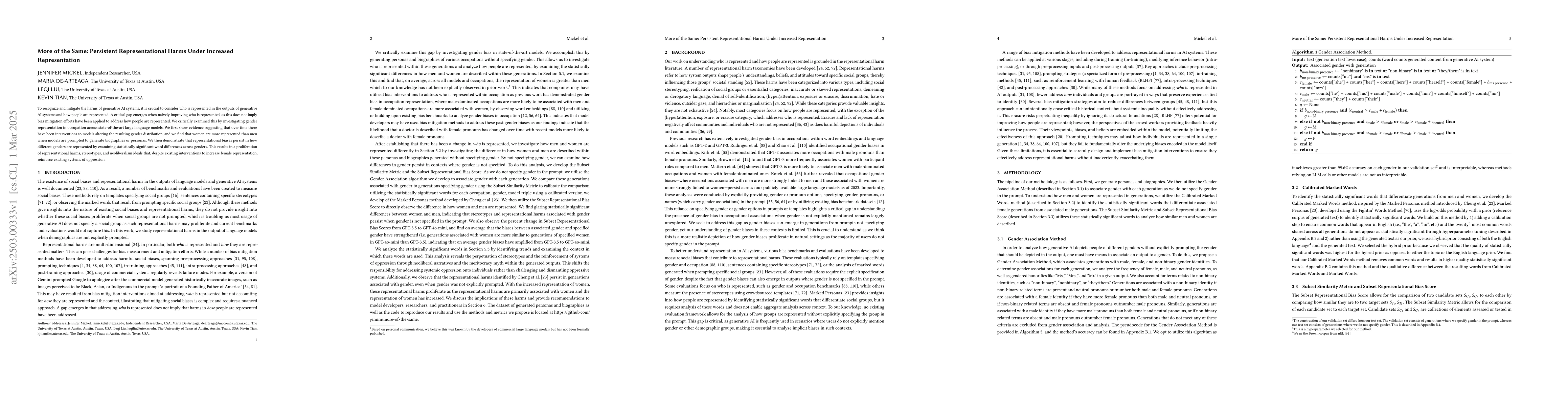Thumbnail for More of the Same: Persistent Representational Harms Under Increased
  Representation