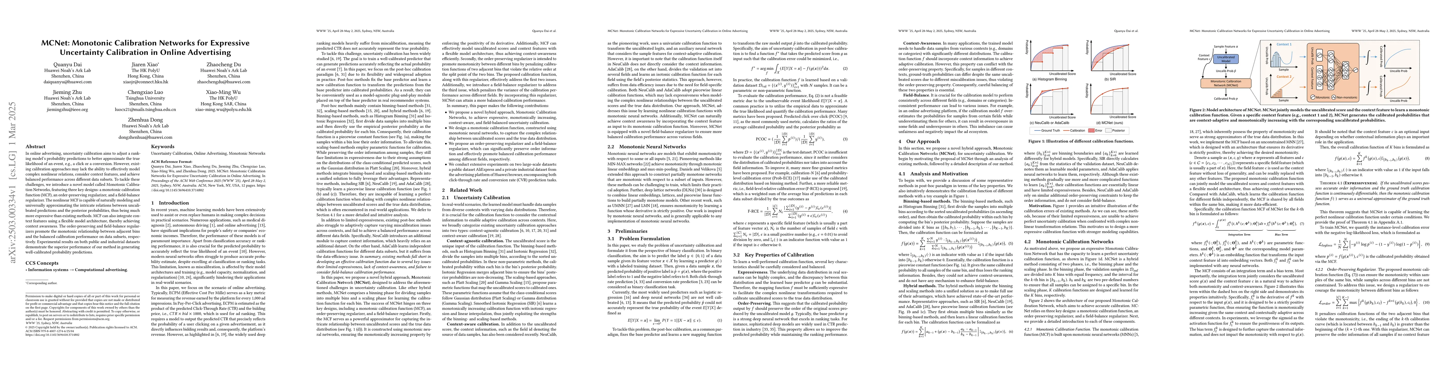 Thumbnail for MCNet: Monotonic Calibration Networks for Expressive Uncertainty
  Calibration in Online Advertising