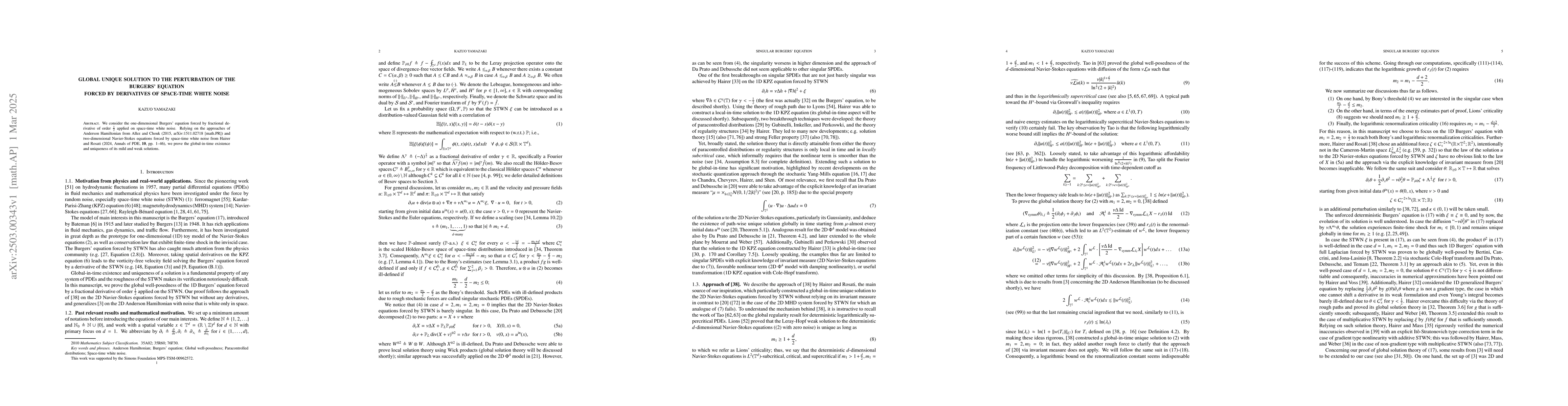 Thumbnail for Global unique solution to the perturbation of the Burgers' equation
  forced by derivatives of space-time white noise