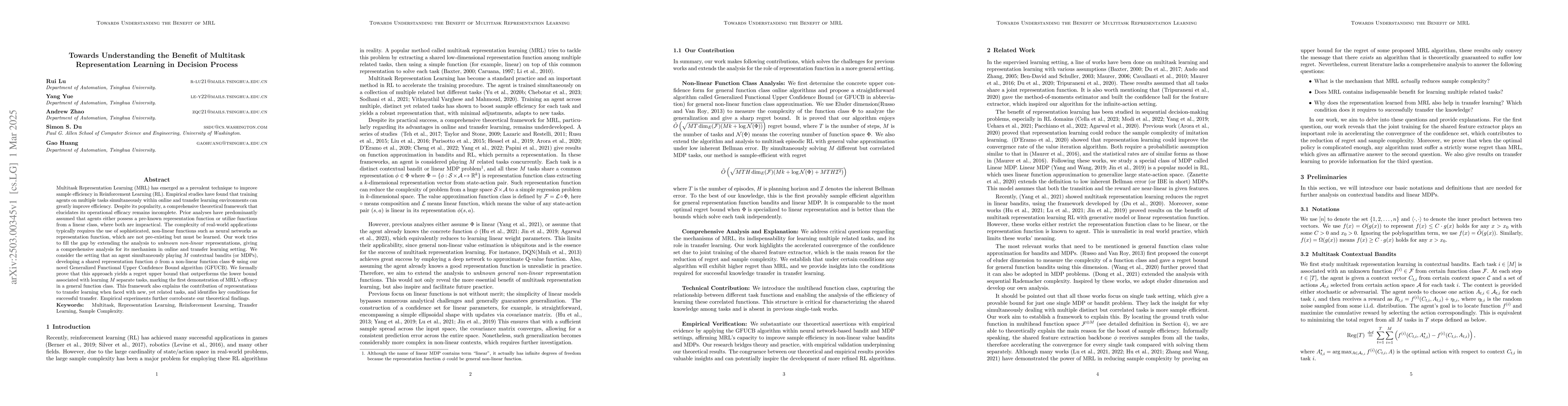Thumbnail for Towards Understanding the Benefit of Multitask Representation Learning
  in Decision Process