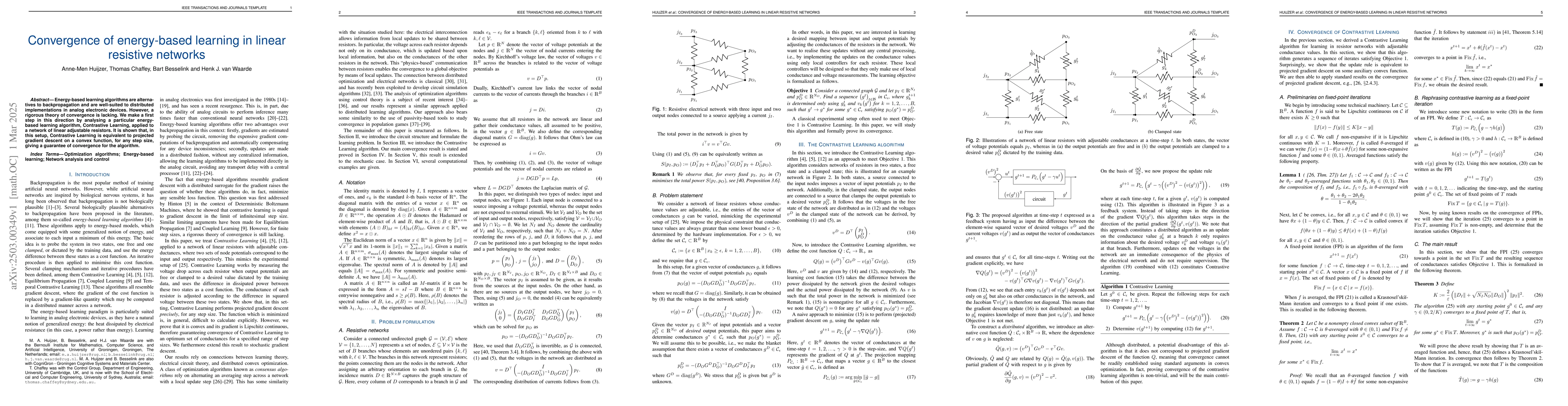Thumbnail for Convergence of energy-based learning in linear resistive networks
