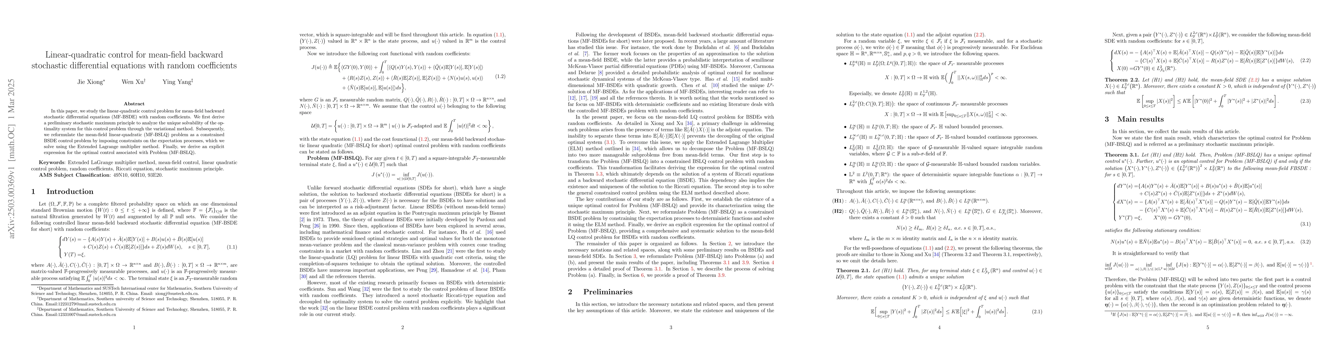 Thumbnail for Linear-quadratic control for mean-field backward stochastic differential
  equations with random coefficients