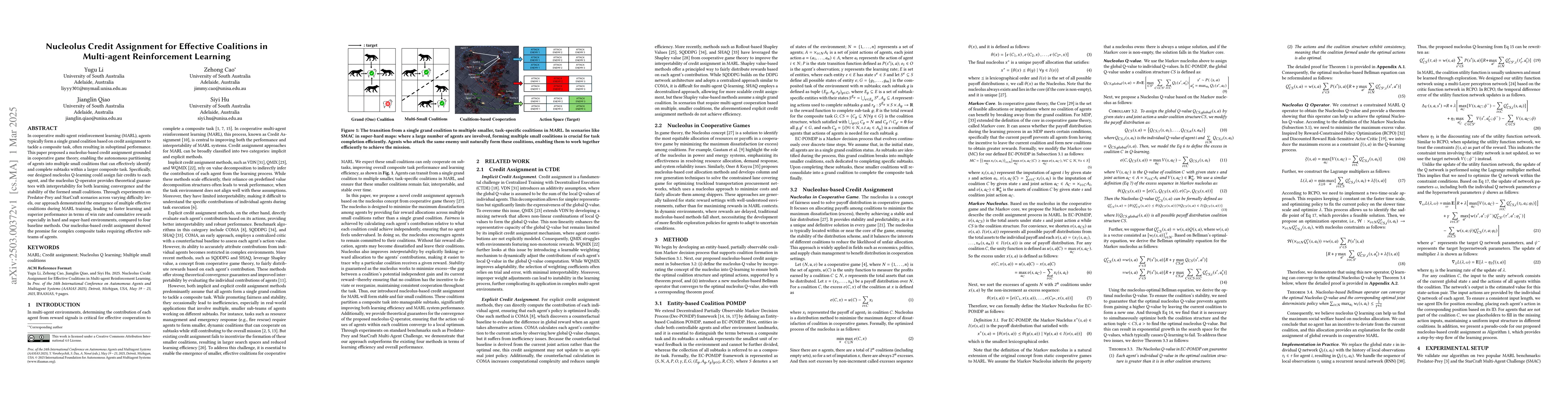 Thumbnail for Nucleolus Credit Assignment for Effective Coalitions in Multi-agent
  Reinforcement Learning