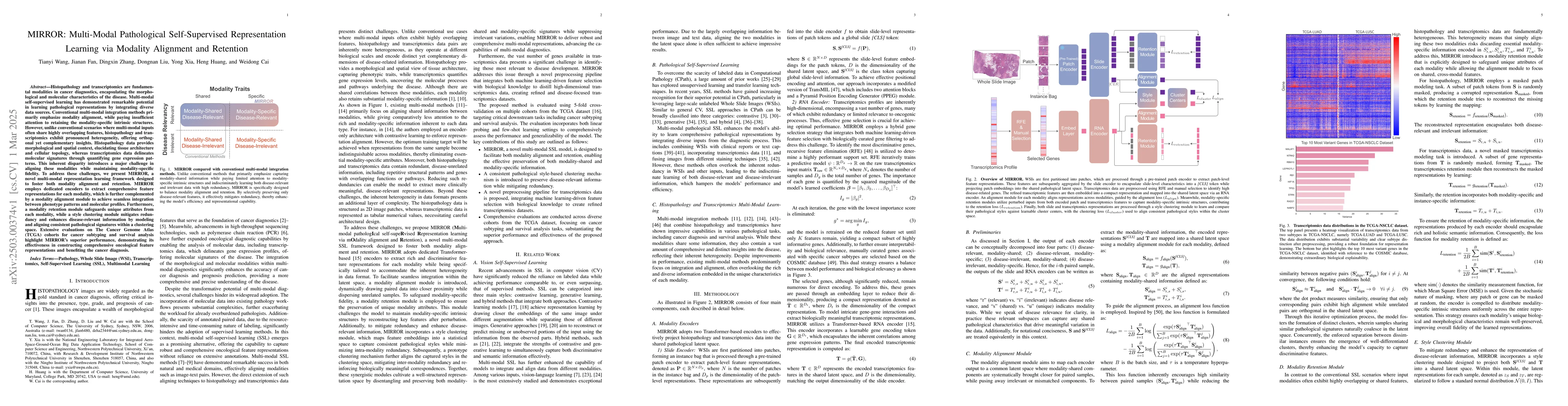 Thumbnail for MIRROR: Multi-Modal Pathological Self-Supervised Representation Learning
  via Modality Alignment and Retention