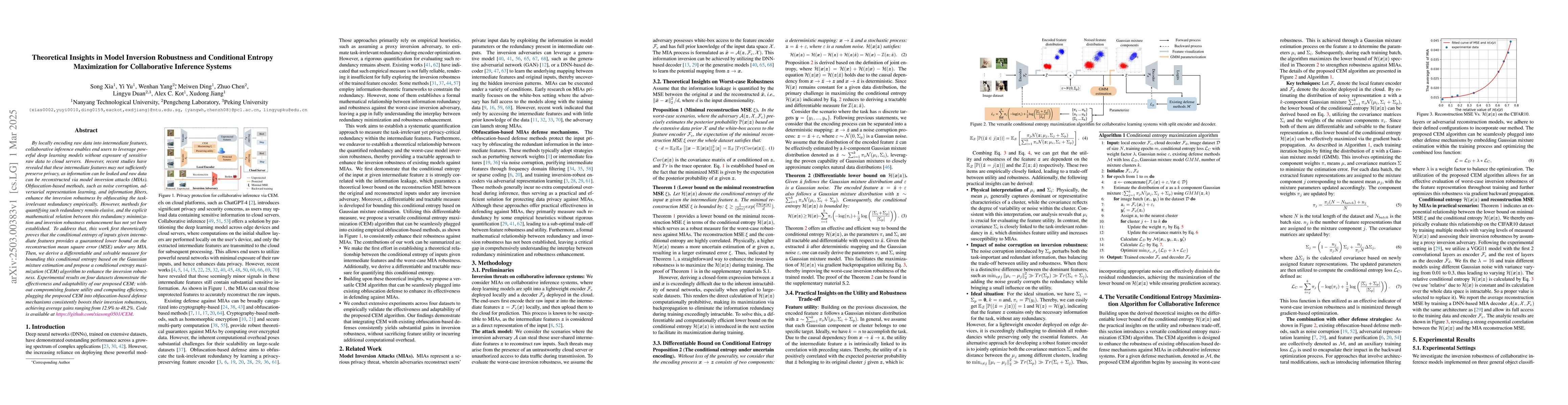 Thumbnail for Theoretical Insights in Model Inversion Robustness and Conditional
  Entropy Maximization for Collaborative Inference Systems
