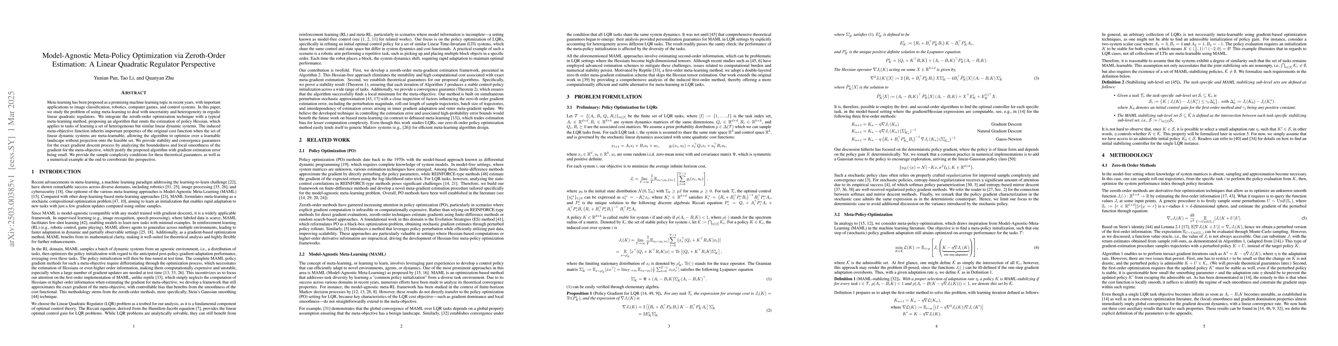 Thumbnail for Model-Agnostic Meta-Policy Optimization via Zeroth-Order Estimation: A
  Linear Quadratic Regulator Perspective