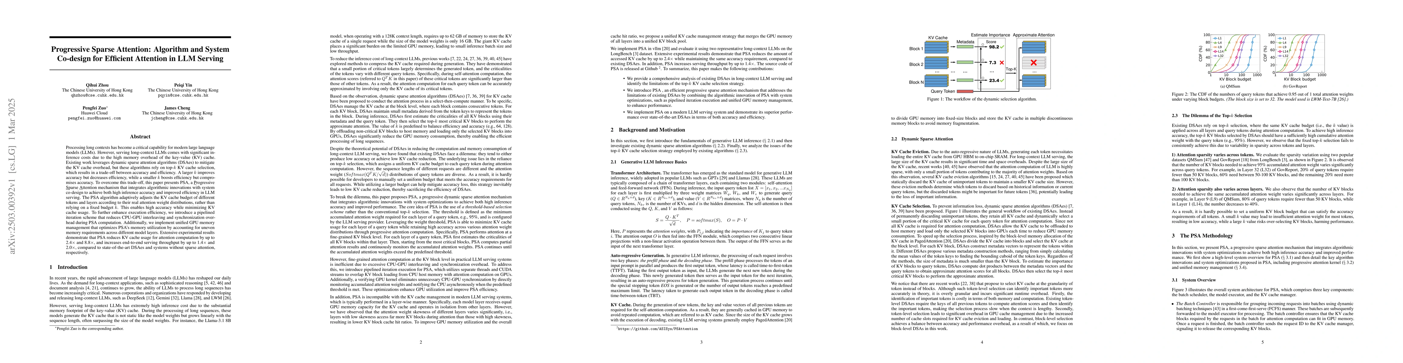 Thumbnail for Progressive Sparse Attention: Algorithm and System Co-design for
  Efficient Attention in LLM Serving