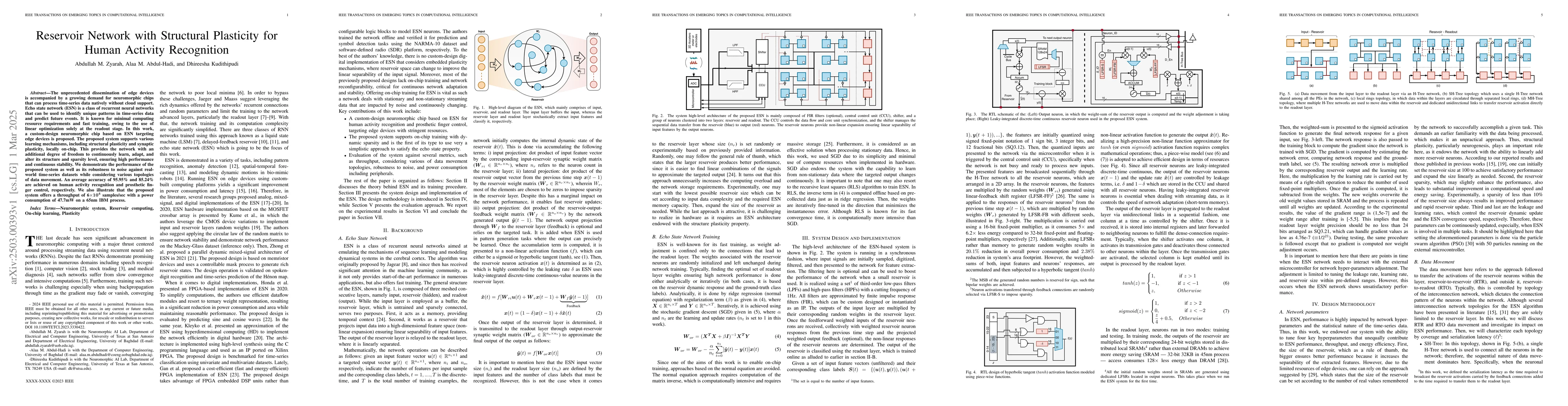 Thumbnail for Reservoir Network with Structural Plasticity for Human Activity
  Recognition