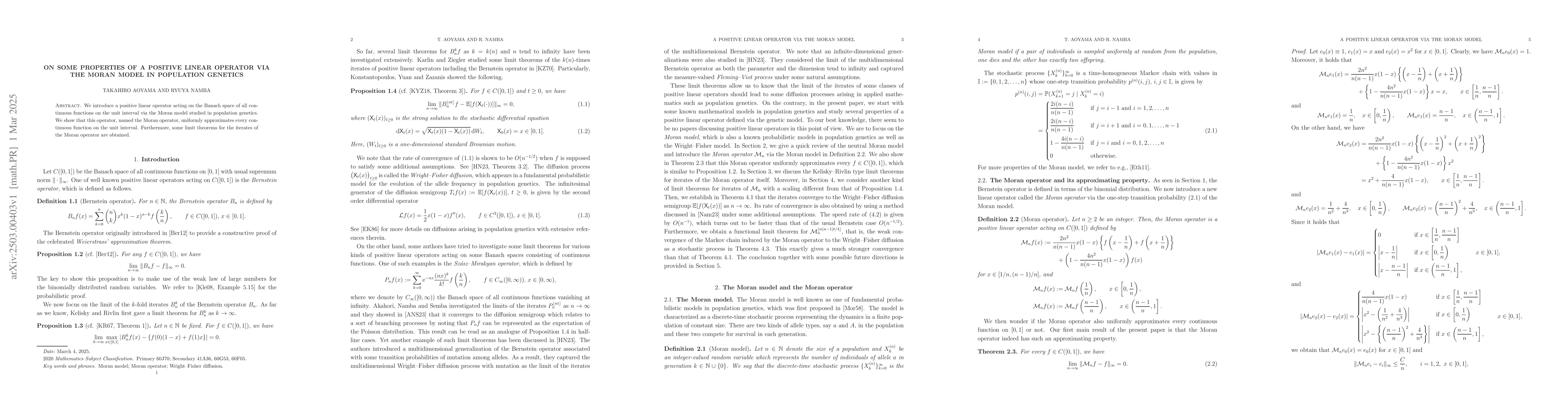 Thumbnail for On some properties of a positive linear operator via the Moran model in
  population genetics