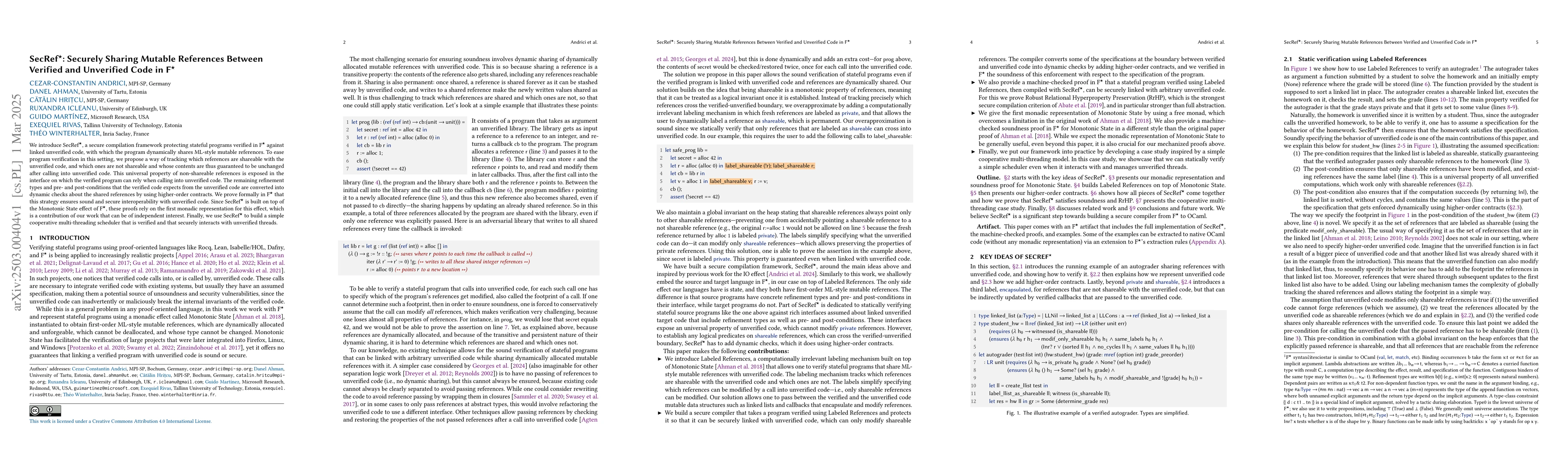 Thumbnail for SecRef*: Securely Sharing Mutable References Between Verified and
  Unverified Code in F*