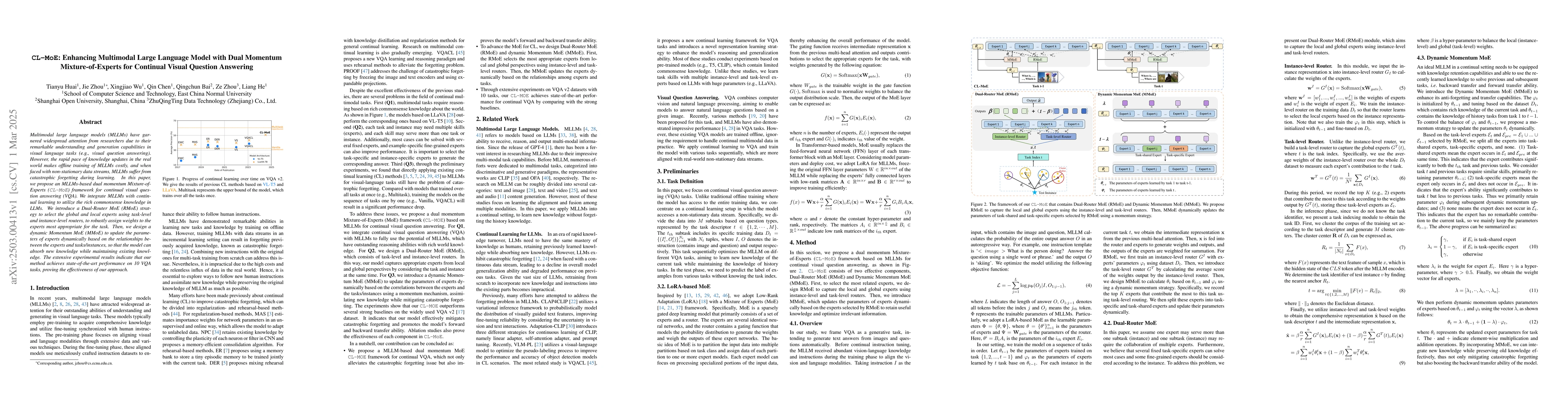 Thumbnail for CL-MoE: Enhancing Multimodal Large Language Model with Dual Momentum
  Mixture-of-Experts for Continual Visual Question Answering