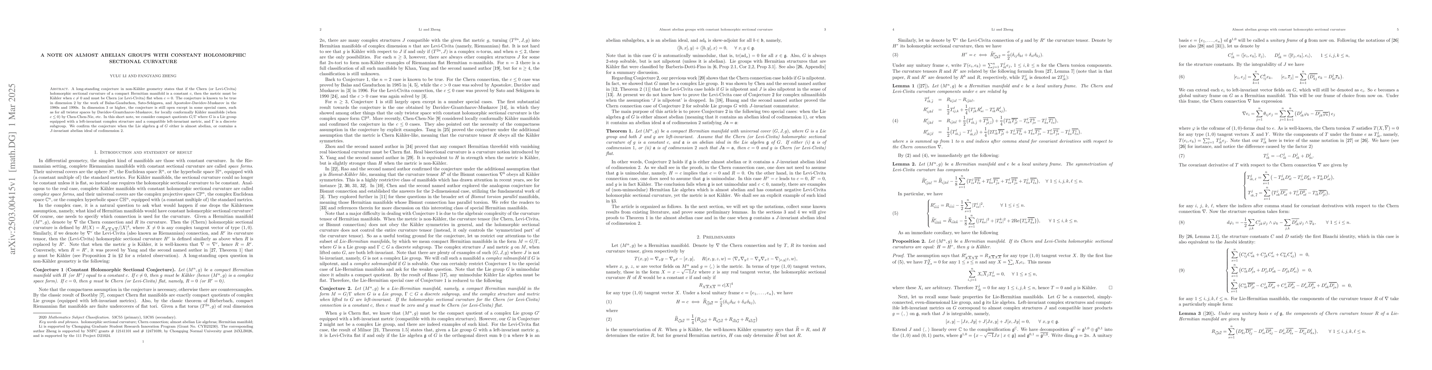 Thumbnail for A note on almost abelian groups with constant holomorphic sectional
  curvature