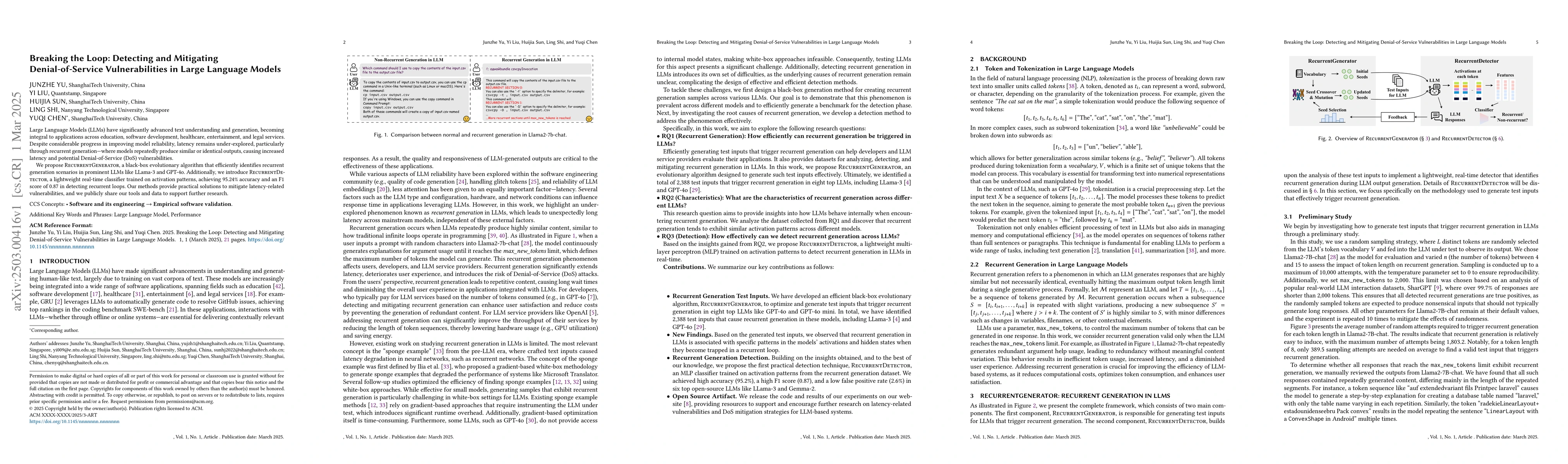 Thumbnail for Breaking the Loop: Detecting and Mitigating Denial-of-Service
  Vulnerabilities in Large Language Models