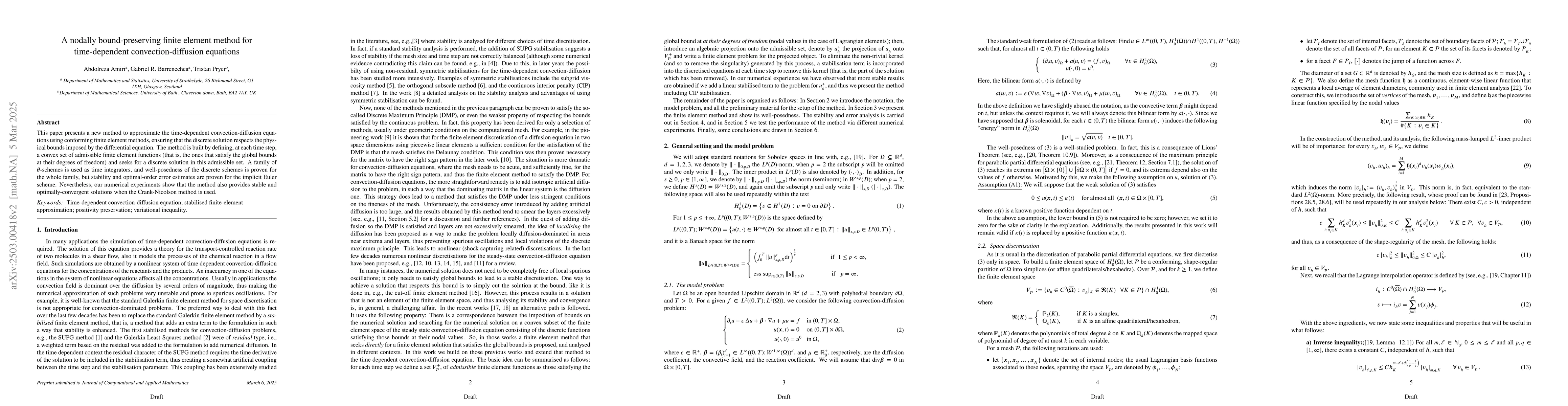 Thumbnail for A nodally bound-preserving finite element method for time-dependent
  convection-diffusion equations