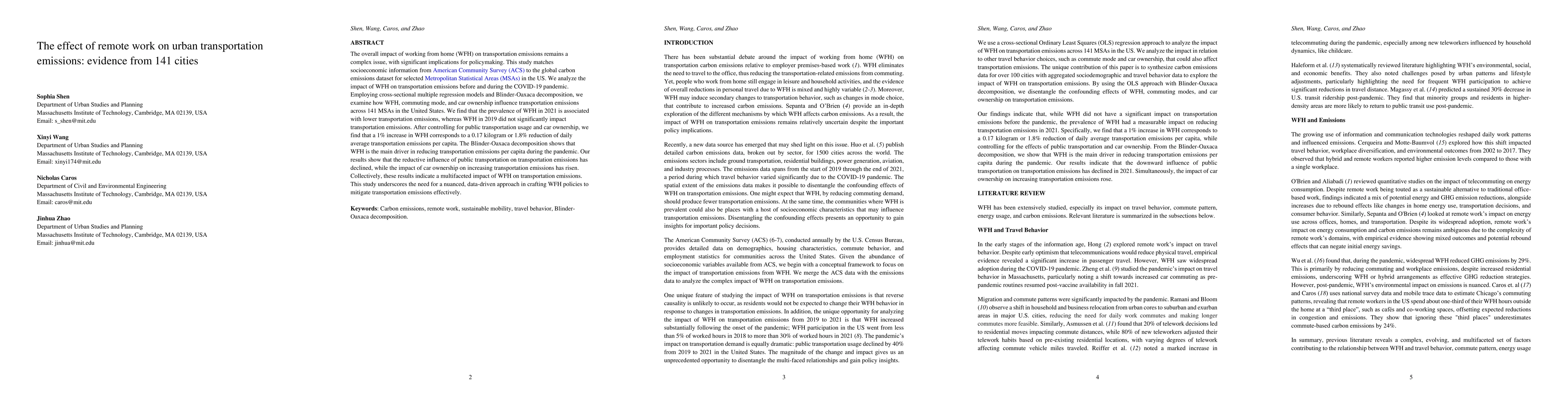 Thumbnail for The effect of remote work on urban transportation emissions: evidence
  from 141 cities