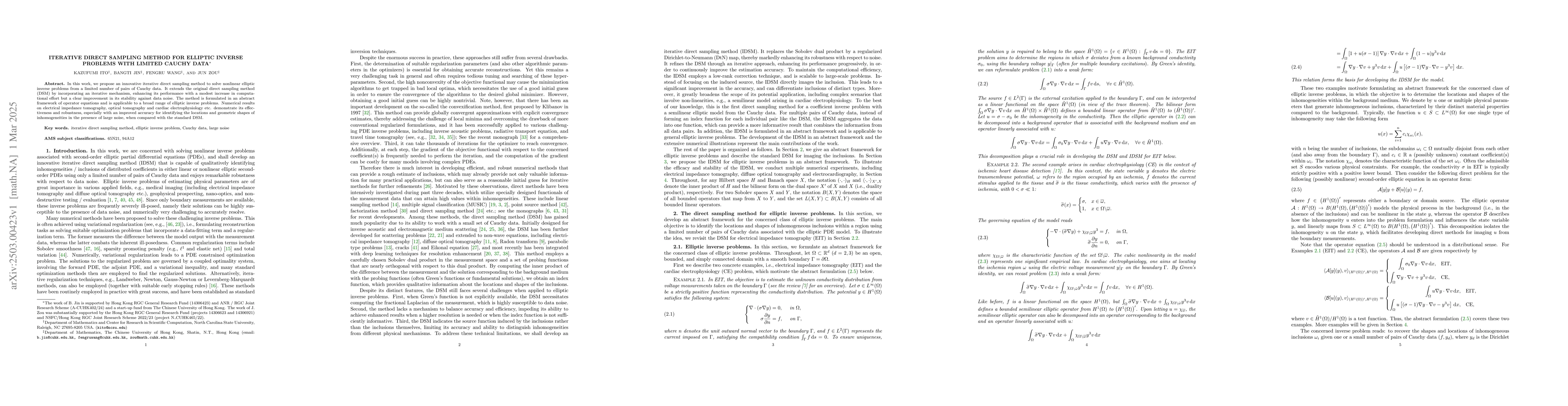Thumbnail for Iterative Direct Sampling Method for Elliptic Inverse Problems with
  Limited Cauchy Data