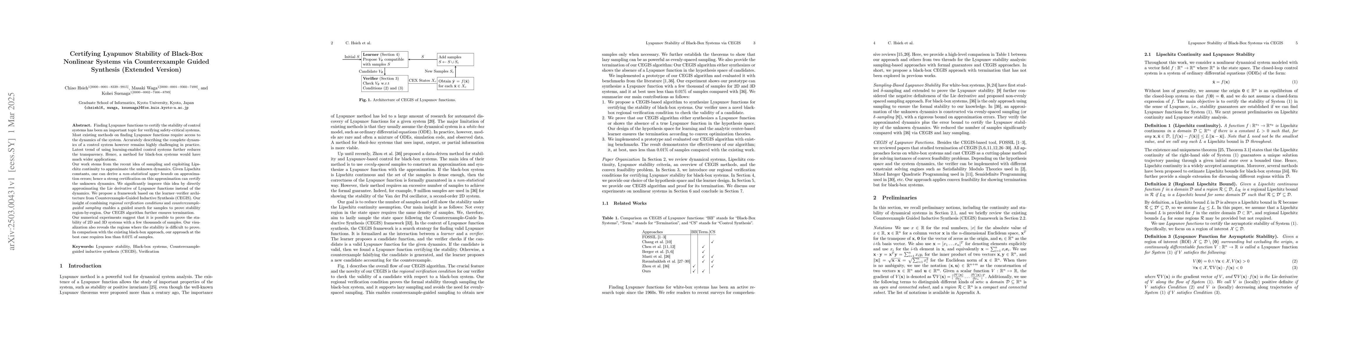 Thumbnail for Certifying Lyapunov Stability of Black-Box Nonlinear Systems via
  Counterexample Guided Synthesis (Extended Version)