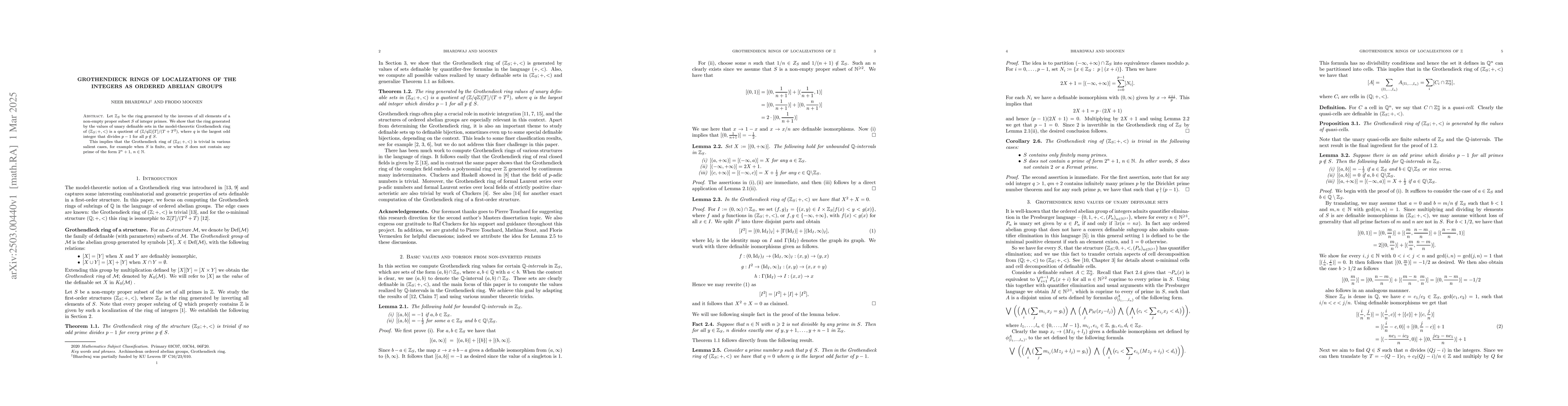 Thumbnail for Grothendieck rings of localizations of the integers as ordered abelian
  groups