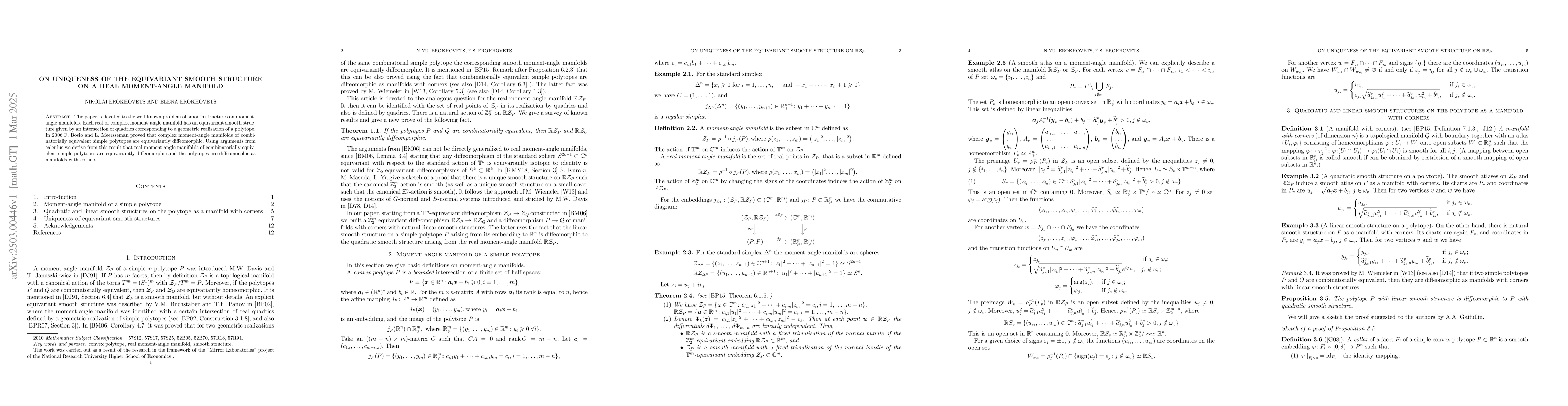Thumbnail for On uniqueness of the equivariant smooth structure on a real moment-angle
  manifold