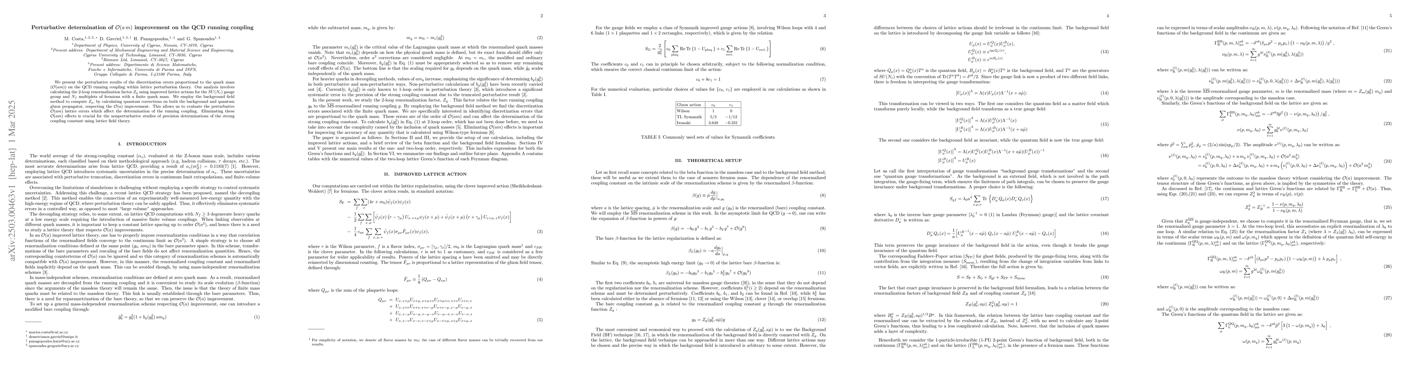 Thumbnail for Perturbative determination of $\mathcal{O}(a\,m)$ improvement on the QCD
  running coupling
