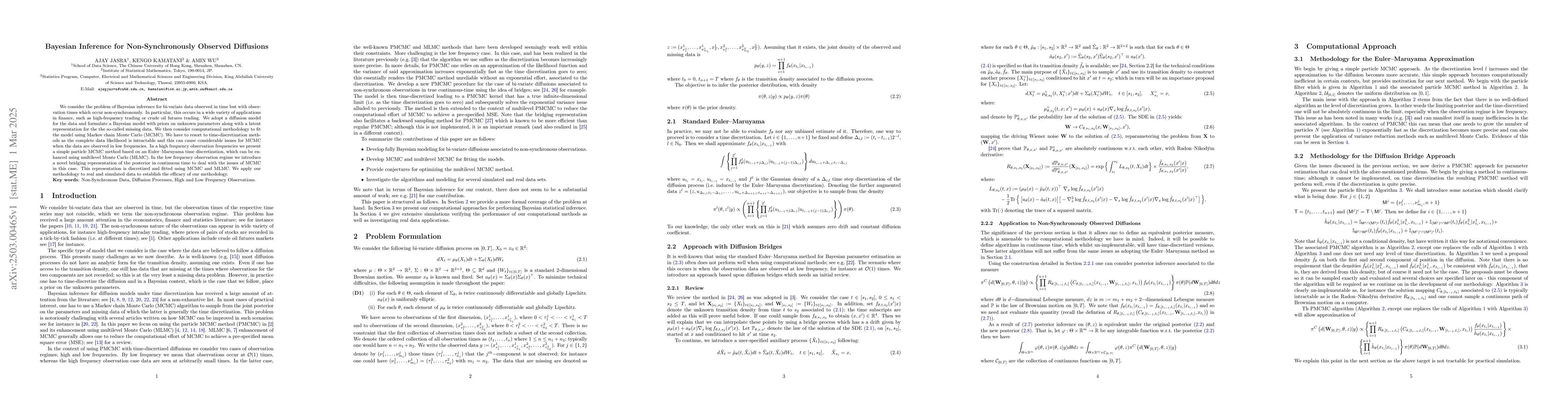 Thumbnail for Bayesian Inference for Non-Synchronously Observed Diffusions