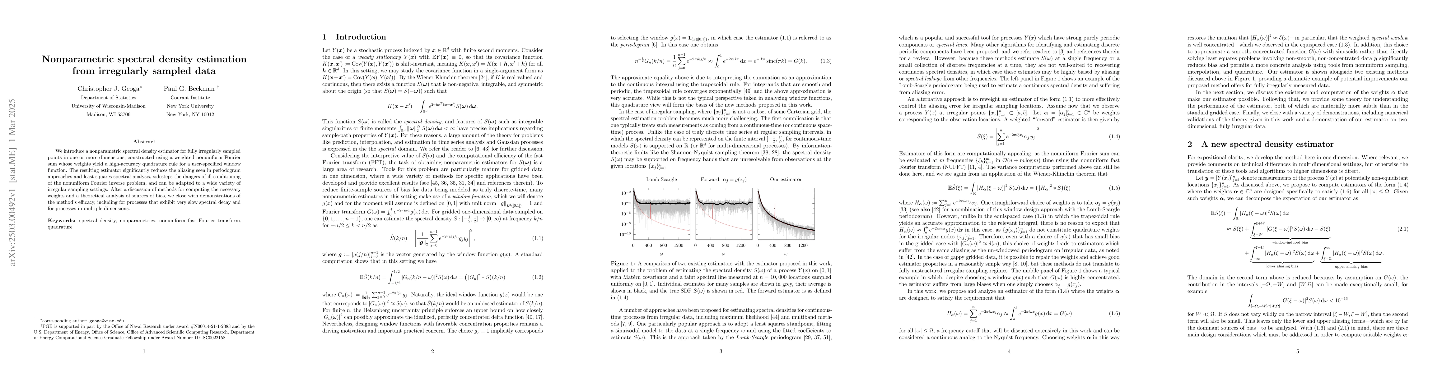 Thumbnail for Nonparametric spectral density estimation from irregularly sampled data