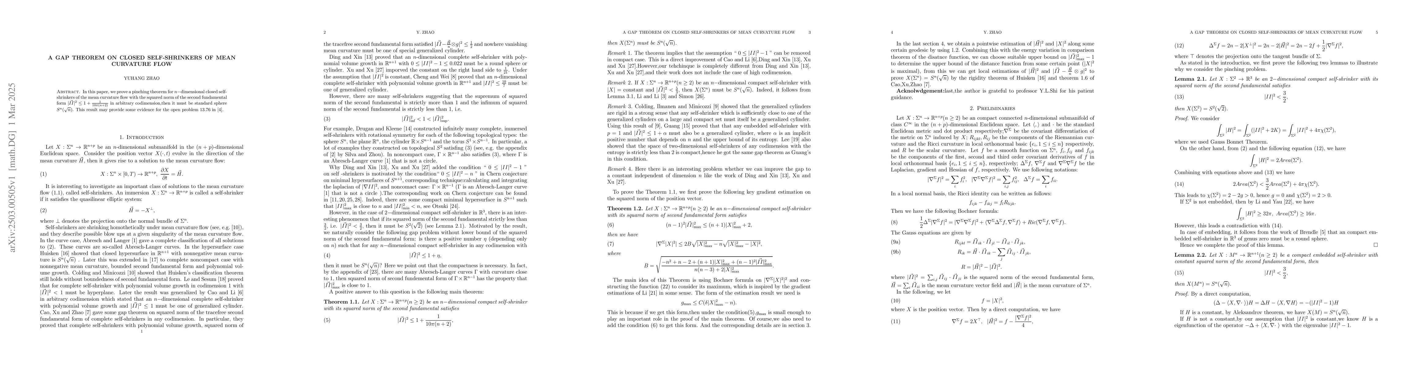 Thumbnail for A gap Theorem on closed self-shrinkers of mean curvature flow