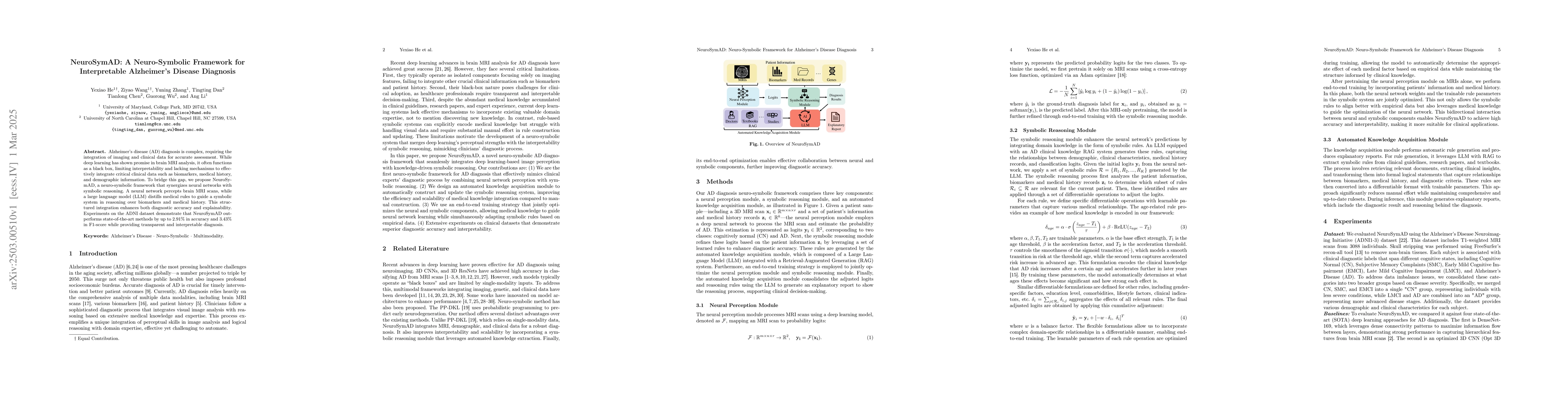 Thumbnail for NeuroSymAD: A Neuro-Symbolic Framework for Interpretable Alzheimer's
  Disease Diagnosis