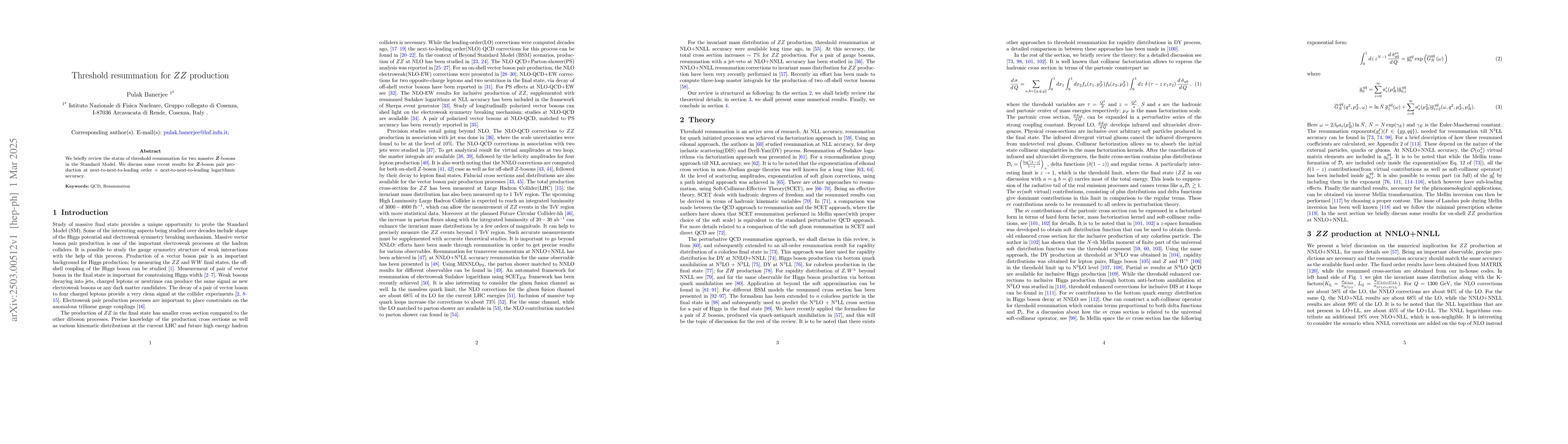 Thumbnail for Threshold resummation for $ZZ$ production